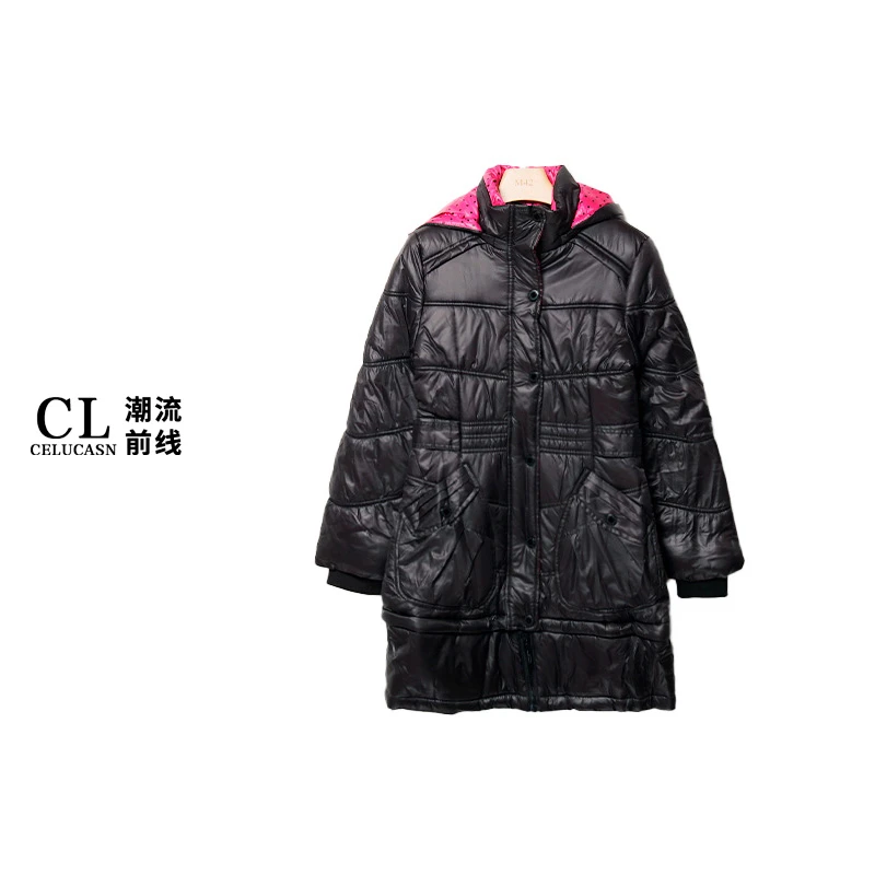 B3OBH0372#秋冬款女式中长款加厚保暖连帽棉衣复古纯色棉服外套