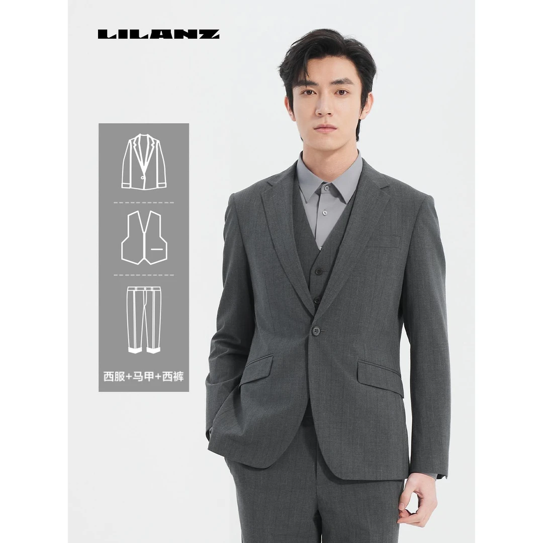 【三件套/九分裤】西服套装欧美风灰色衩纽扣美式职业装-25CXF07
