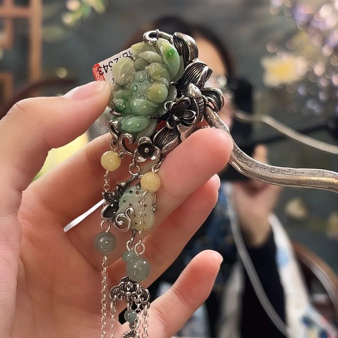 翡翠银S925镶嵌发饰
