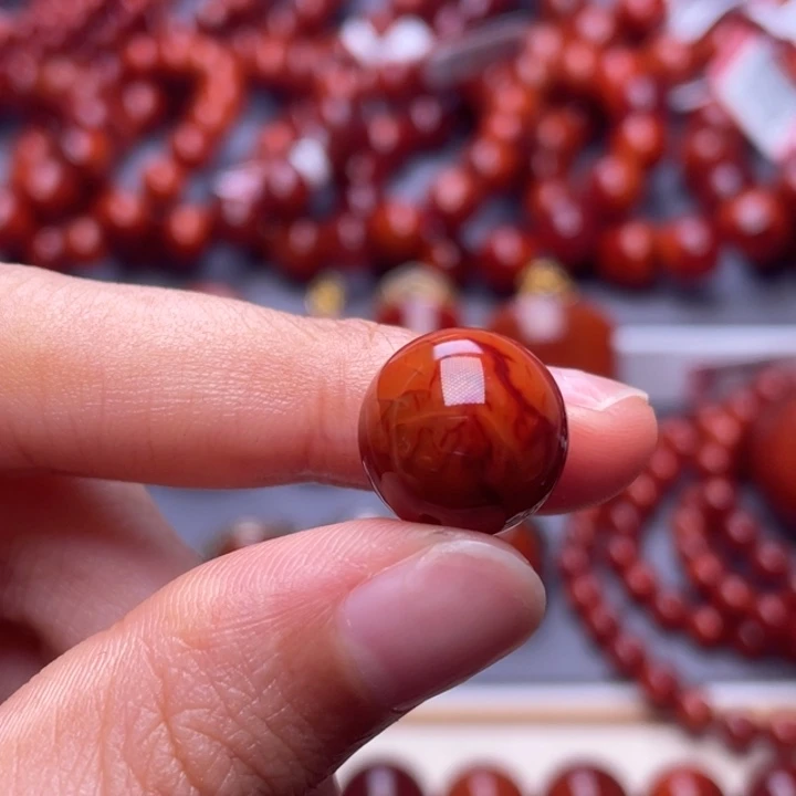 南红玛瑙未镶嵌其他（原矿）13.7mm精品瓦西妖火焰满肉圆珠