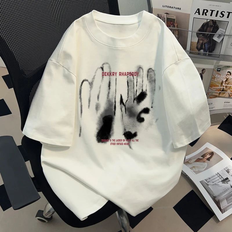 jtrt美式潮流圆领短袖t恤男女2025款夏季小众设计感个性宽松上衣