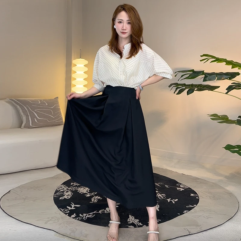 条纹小V领衬衫女式夏季优雅气质衬衣通勤简约五分袖上衣