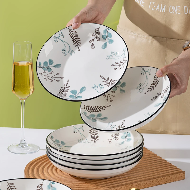 8英寸春韵植物花卉家用吃饭盘菜盘圆盘大容量釉下彩高颜值耐磨