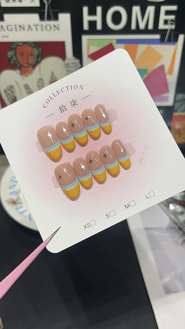 「彩虹贝贝」-拾柒家手工穿戴甲显白可爱三层彩虹法式美甲