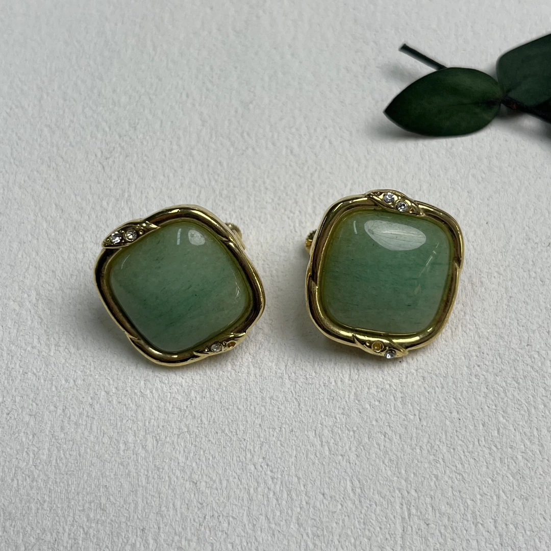 铜合金玻璃耳饰 【六六中古】孤品复古耳夹ap7353