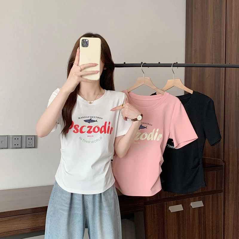 2025夏装新款胖mm大码女时尚百搭印花字母正肩短袖T恤35088