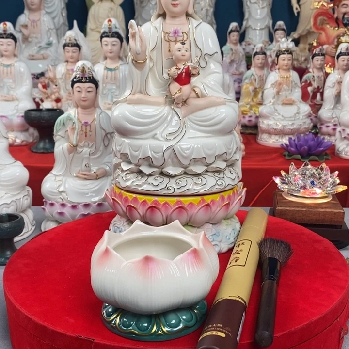 摆件观音香炉底座香佛尘扫陶瓷摆件