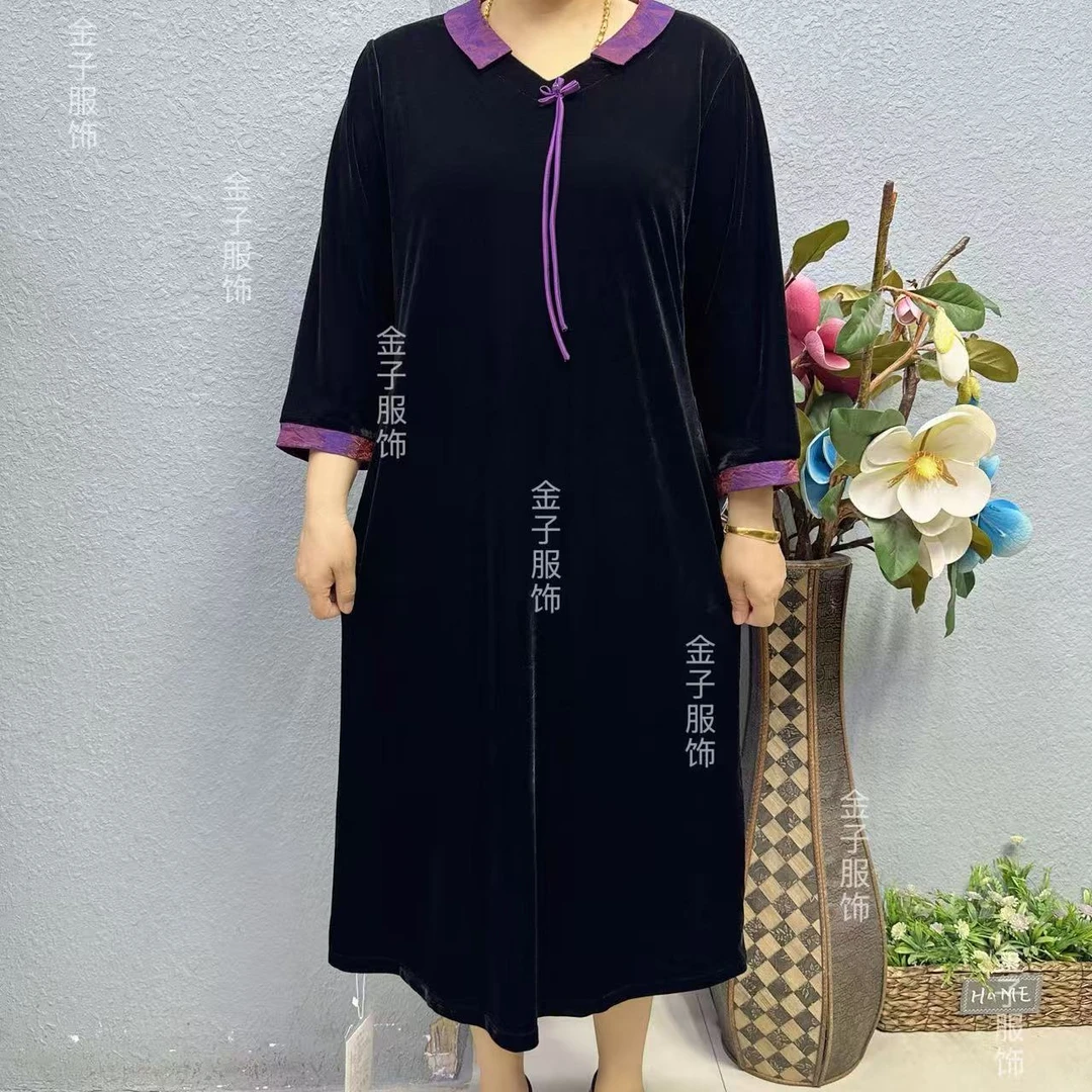 P0-8612气质时尚休闲百搭中国风妈妈装连衣裙