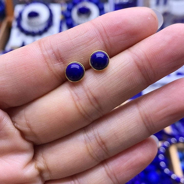 青金石银S925镀金镶嵌耳钉