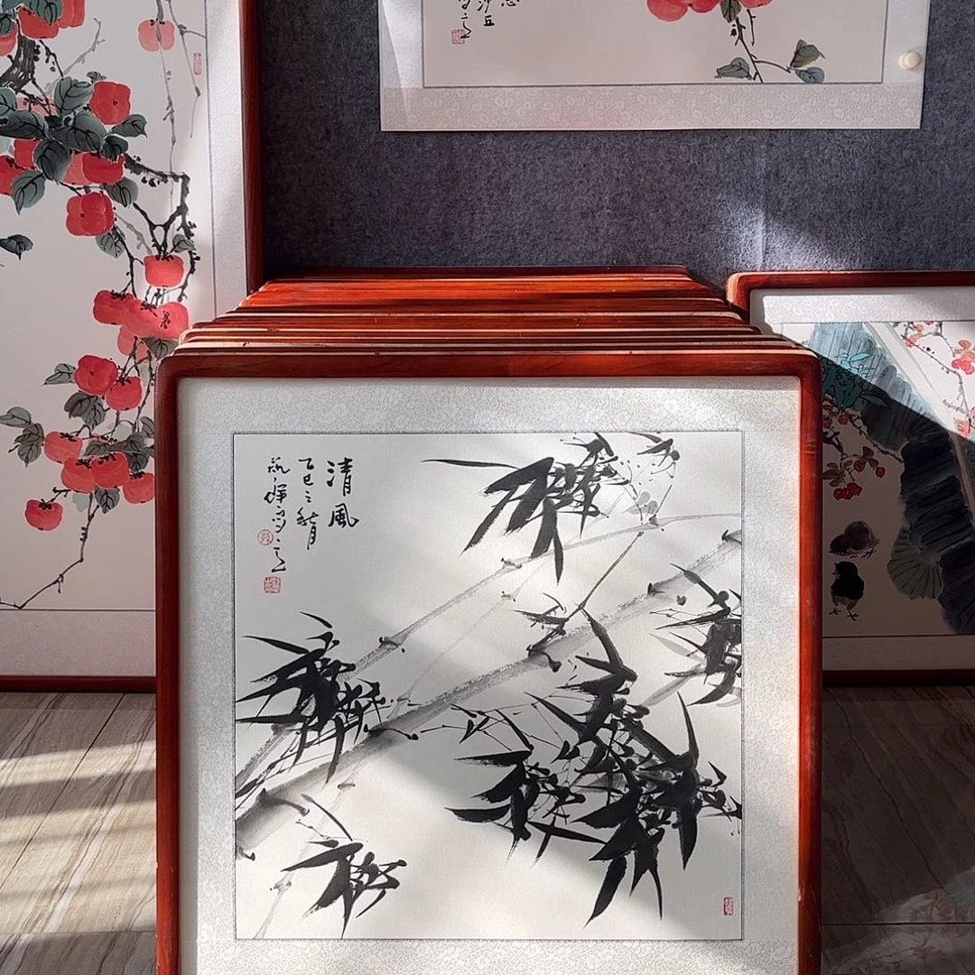 国画书画作品带框63×63