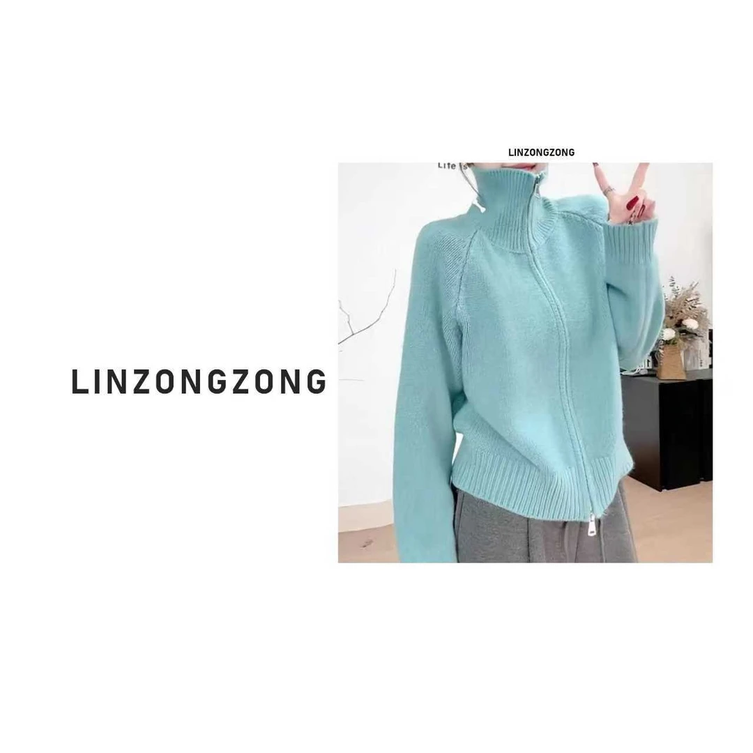 【运补】2025慵懒风毛衣外套女秋冬新款韩系立领拉链针织开衫