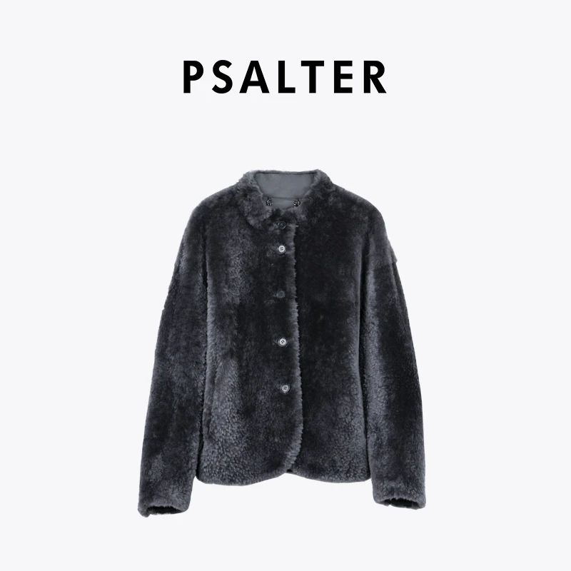 诗篇25年冬季摩登小立领绵羊毛皮皮草皮毛一体外套
