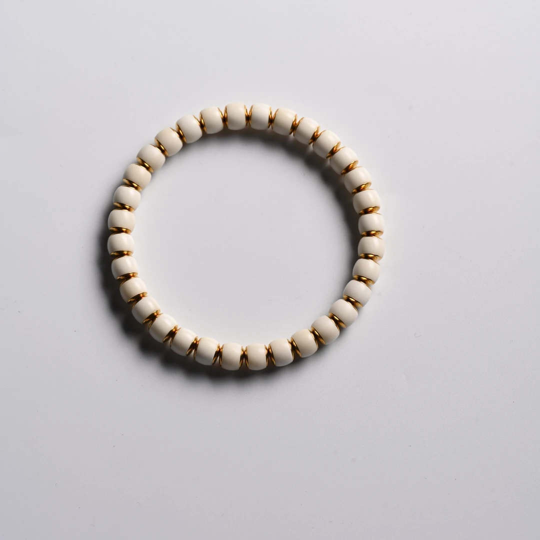 7mm 白玉菩提镶嵌(铜镀金)文玩手串 毛润出品