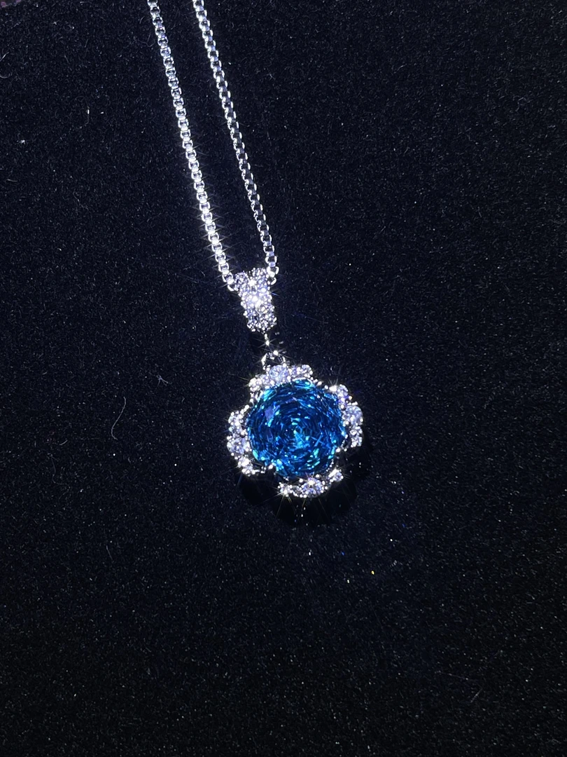 铜合金项链 XS-5058 海蓝色玫瑰切爆闪项链