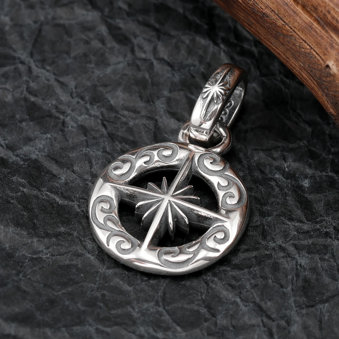 吊坠925银 个性唐草藤蔓星芒吊坠男女复古做旧潮流小众项坠挂件