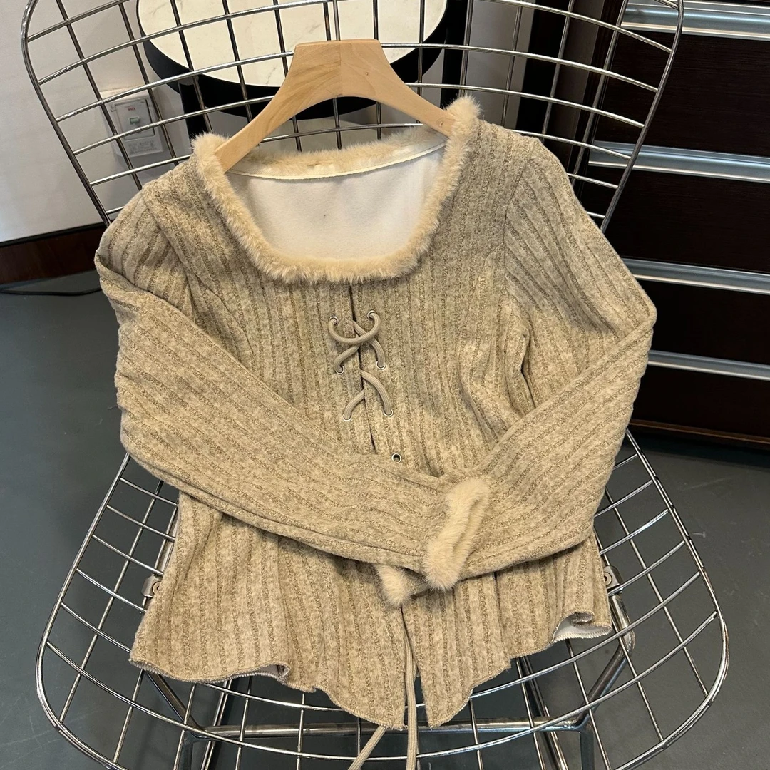 秋冬款加厚设计感方领打底衫-Y070