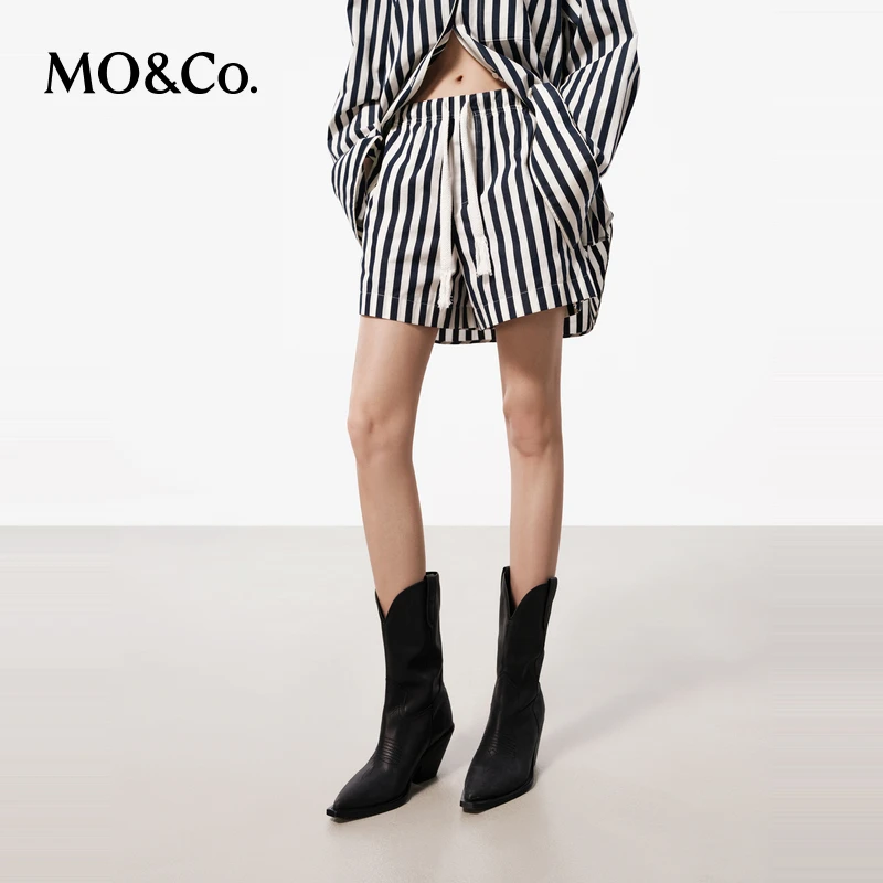 【小余专属】MOCO夏高支长绒棉松紧高腰条纹短裤休闲裤MBD2SOT024