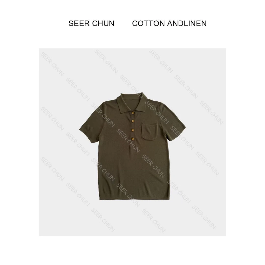 【纯纯女装】SEER CHUN高品质Polo领口袋T恤 52245