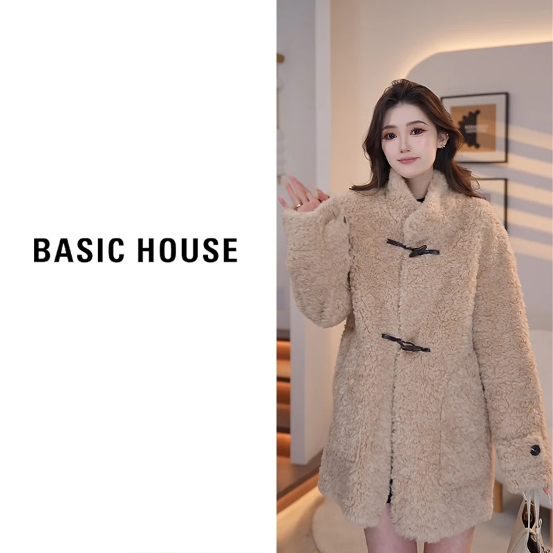 Basic House/百家好2025加厚颗粒羊羔毛外套B1295B5U032（衣长74）
