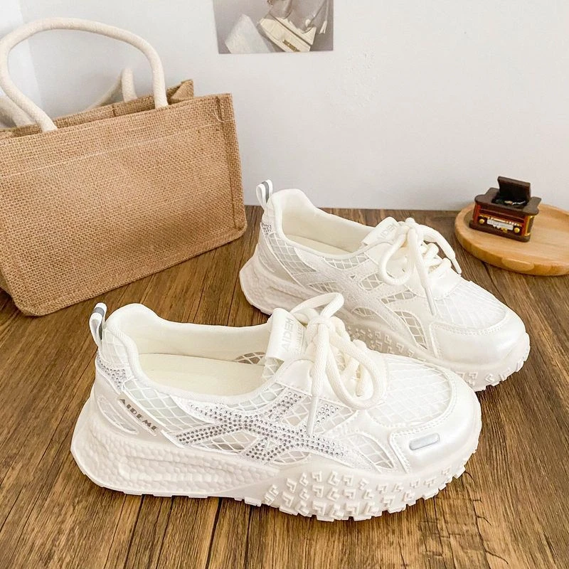 白色蕾丝网面小白鞋女夏季新款配裙子休闲透气轻便chic运动德训鞋