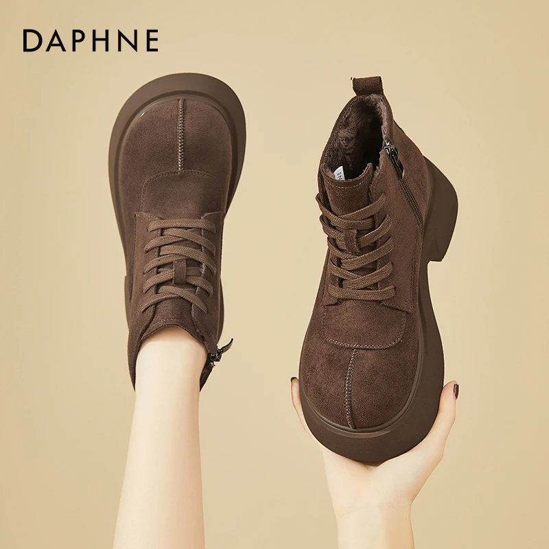 达芙妮厚底马丁靴女款秋冬季加绒2025新款保暖棉鞋复古勃肯鞋短靴