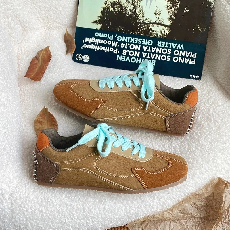 韩版方头阿甘鞋女2025新款拼色街拍时尚百搭复古休闲运动德训鞋