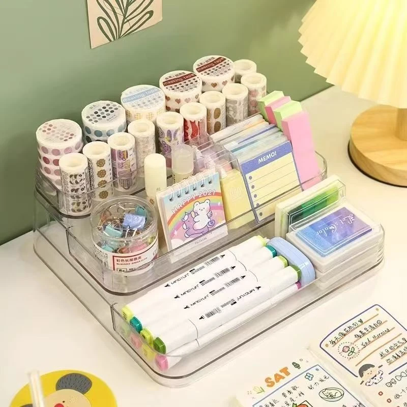 高颜值文具收纳盒办公室桌面工位整理置物架透明分类多功能展示架