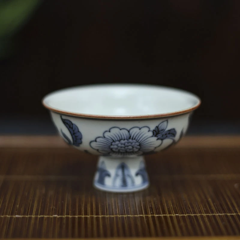 【非遗东方】缠枝山茶花-墨冉-高脚普洱翻口单杯-60CC（新墨冉0153）