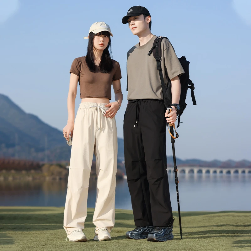 2025春季新款山系户外男女同款阔腿伞兵裤宽松褶皱休闲工装长裤