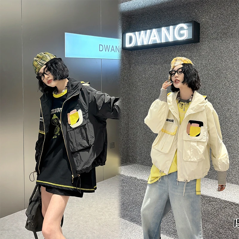 大码外套女胖mm显瘦240斤不臃肿ins连帽外套洋气休闲韩版拼接上衣