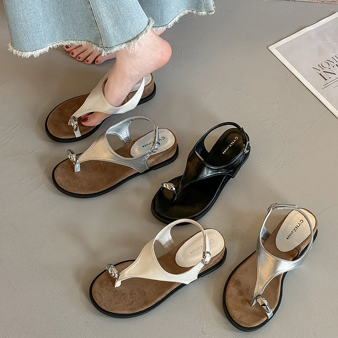 贾不假旗舰店凉鞋女款2025新款夏季外穿百搭复古厚底套趾罗马鞋子