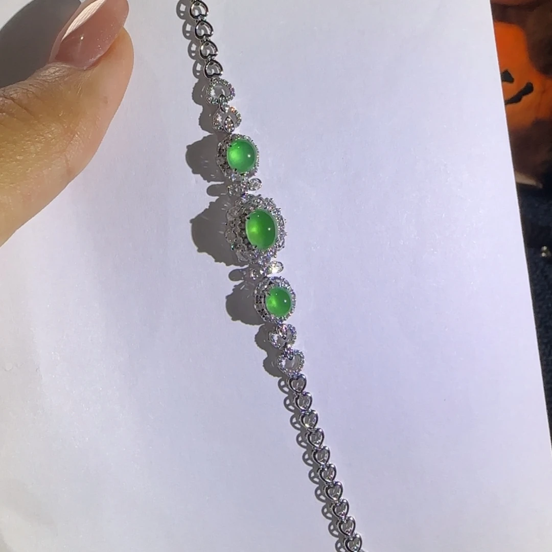 翡翠未镶嵌手链高冰甜绿蛋面