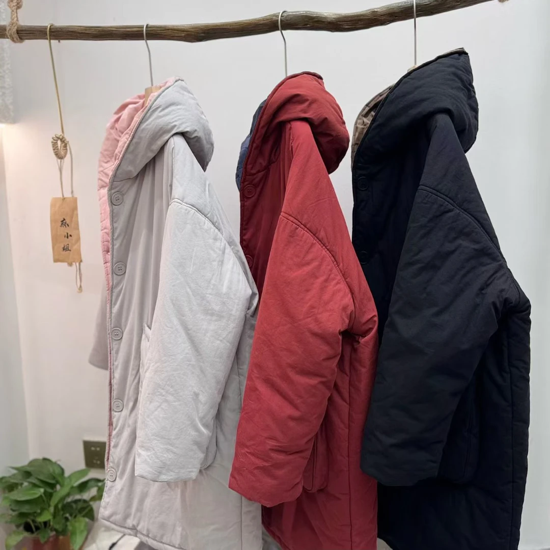 上新88216砂洗双面双穿大口袋棉衣休闲宽松连帽衣长78胸围136