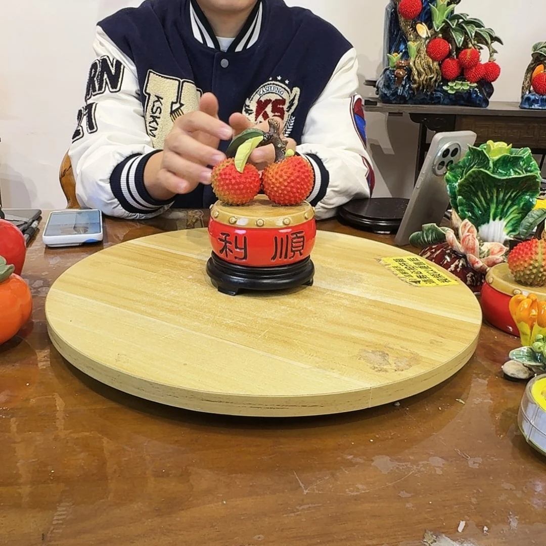 陶瓷双荔枝摆件鼓