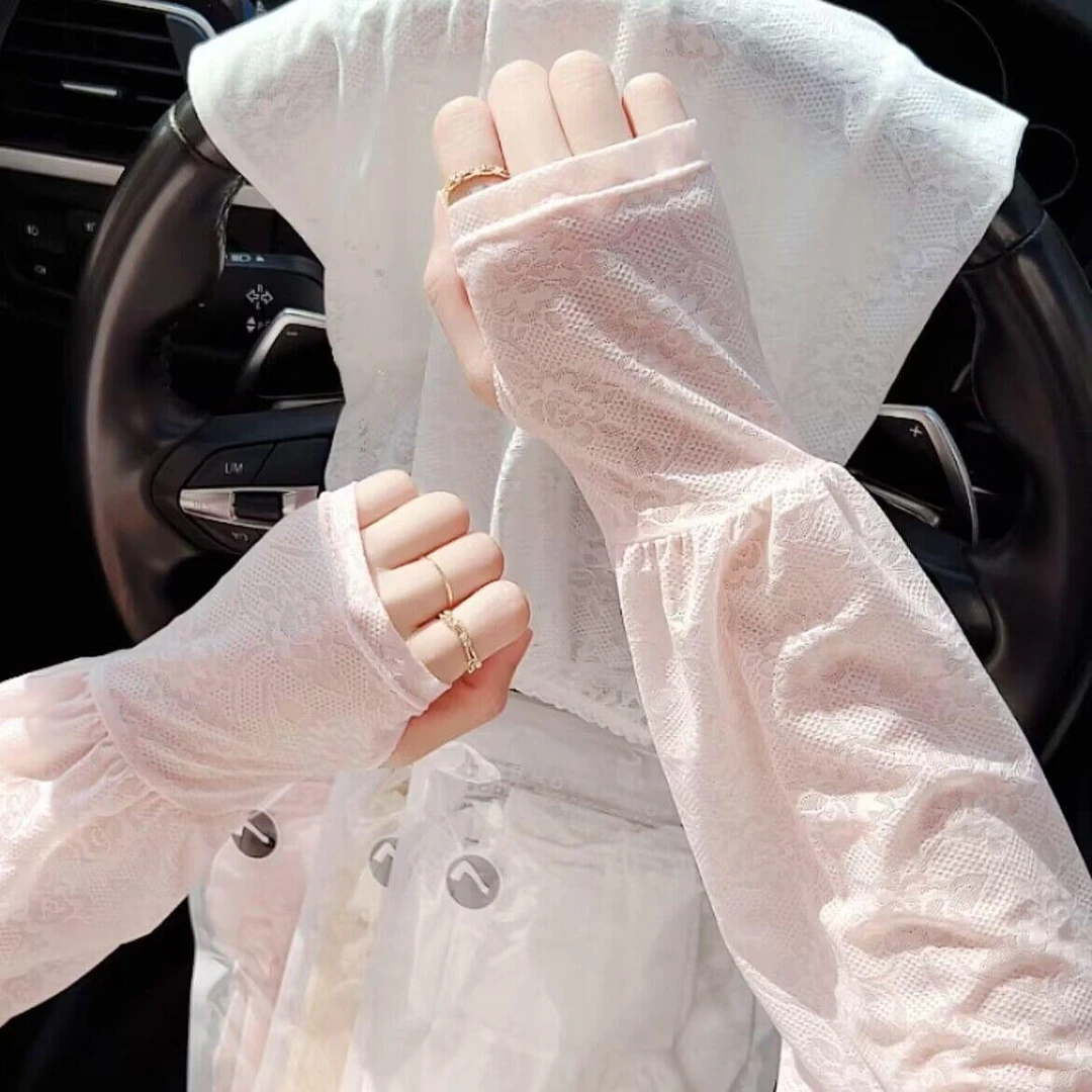 温柔仙女风蕾丝防晒冰袖薄款女冰丝袖套夏季透气开车防晒宽松护袖