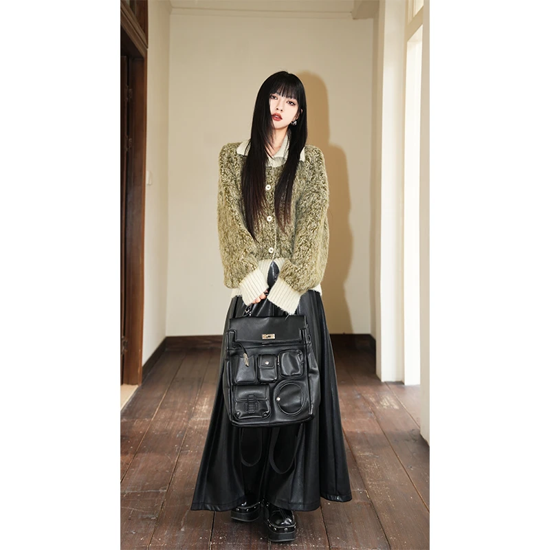 呆毛【12.25号/10.30新品】秋冬氛围感拉毛翻领拼色毛衣开衫DMJ4909