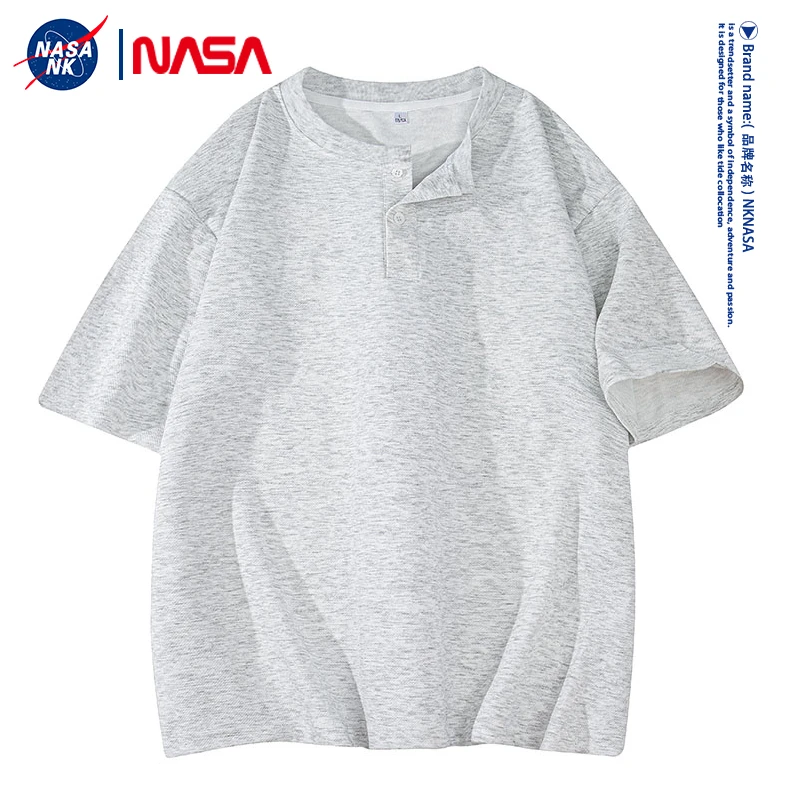 NASA联名亨利领百搭短袖t恤男士夏季美式重磅宽松半袖潮牌T恤上衣