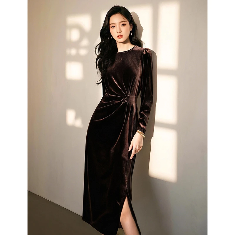 【断码清仓】冬收腰裙子百搭捏褶连衣裙24072952