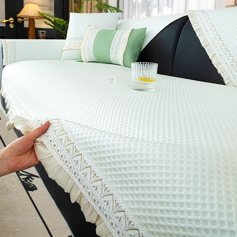 高档夏天冰丝沙发垫子法式豆豆凉席坐垫防滑沙发套罩新款2025盖布