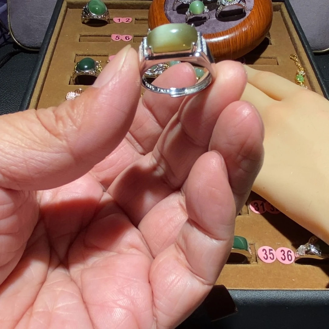 和田玉银S925镶嵌戒指