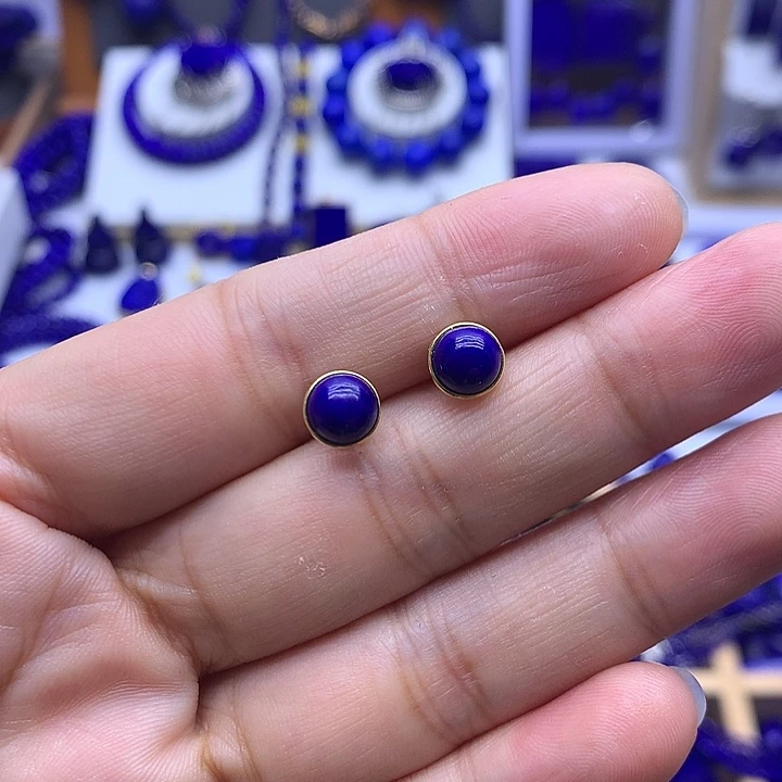 青金石银S925镀金镶嵌耳钉