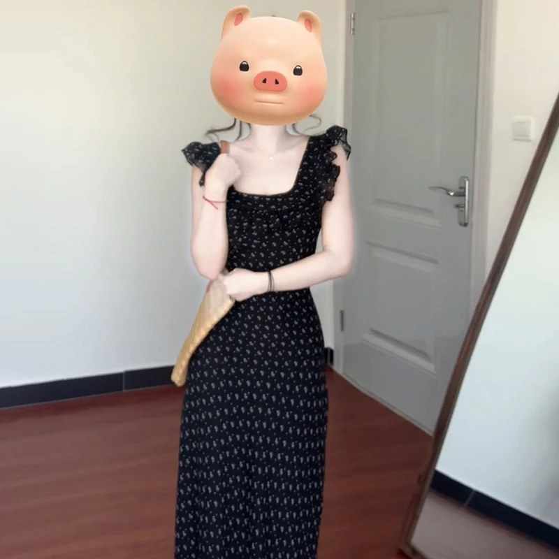 黑色小飞袖洋气连衣裙女夏季后妈裙2025新款爆款高级感气质长裙子