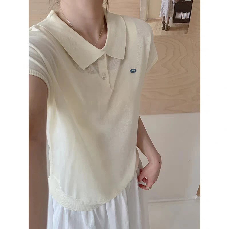 法式夏季薄款944独特别致翻领短袖T恤女设计感小众百搭休闲上衣