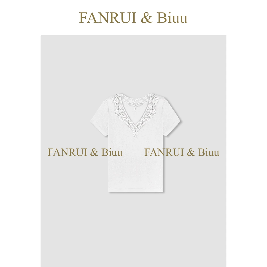 FANRUI/泛芮「花屯」新款绣花蕾丝边洋气通勤设计感短袖T恤女B16846