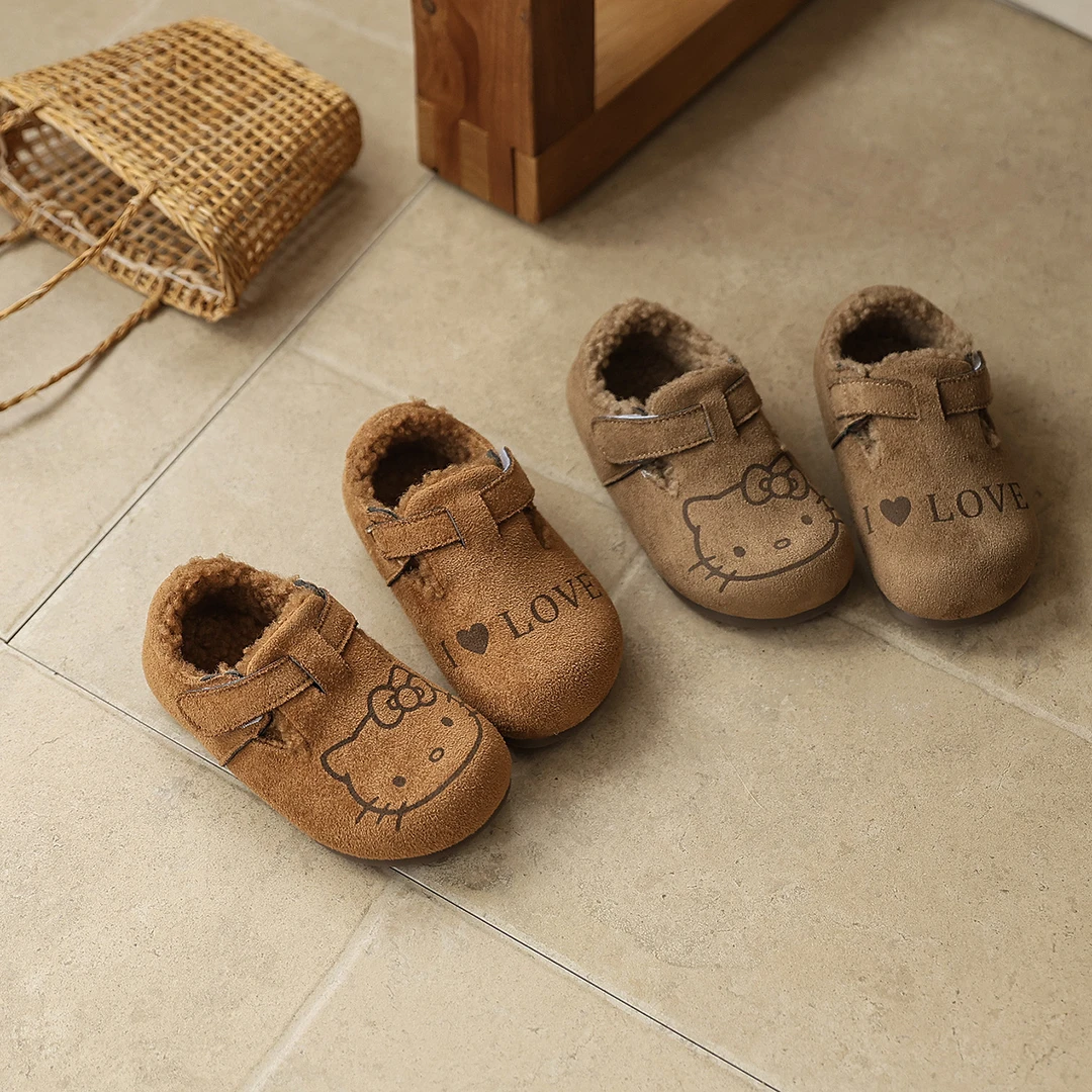 讨喜小猫韩版卡通加厚绒女童公主风棉鞋儿童百搭软底保暖勃肯鞋