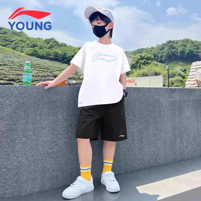 李宁男童夏季运动套装潮流新款儿童纯棉短袖t恤冰丝透气薄款短裤