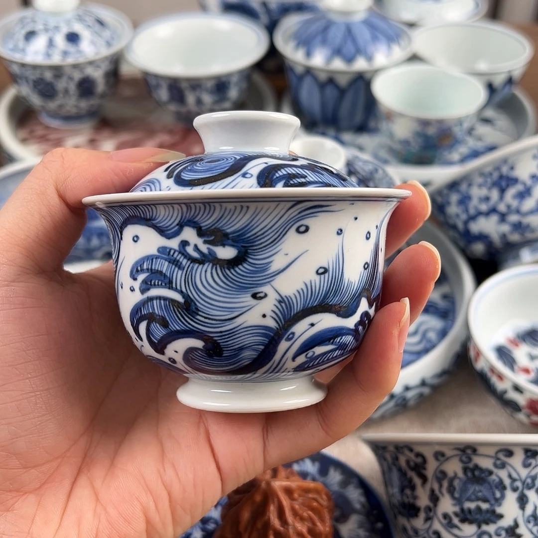 ****鸭瓷海浪微瑕手工手绘