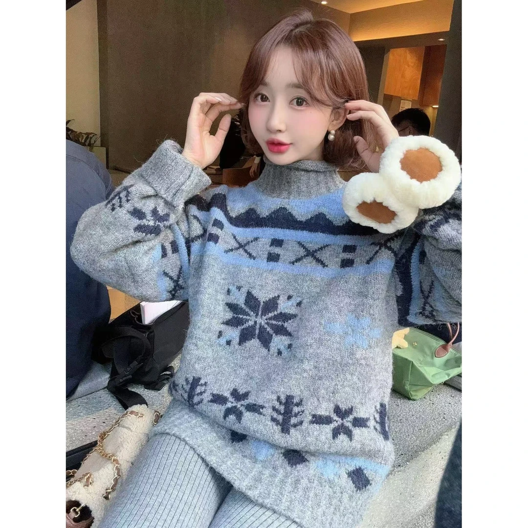 【YFONI】费尔岛拼色毛衣（盖屁股款）