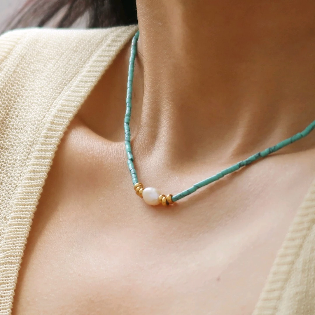 钛钢项链 复古锁骨链坠链拼接气质手作简约款项链