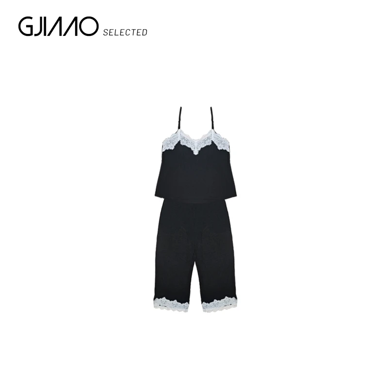 7562 蕾丝边吊带七分裤家居服套装
